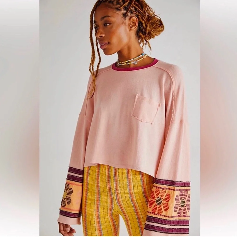 Free People Embroidered Boho Top HTF